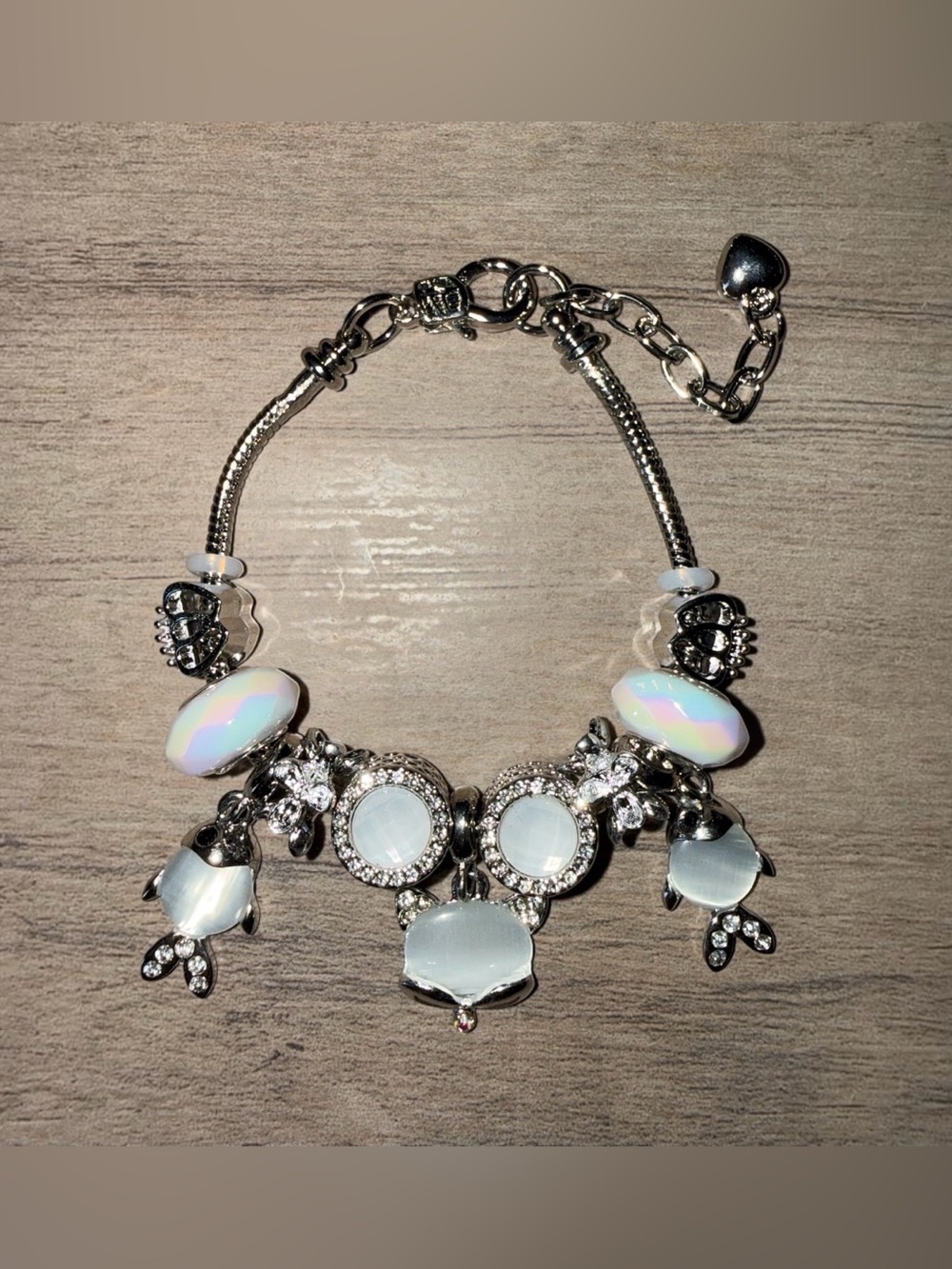 Silver-Tone Stainless Steel White Opalescent Statement Bracelet - Women Jewelry